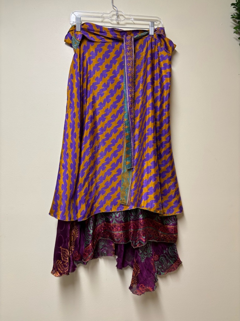 Darn Good Yarn Multicolored Sari Silk Wrap Skirt 4-12 Ankle/Maxi